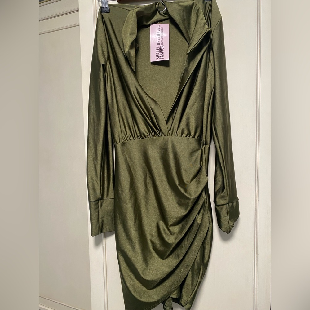 Olive v neck dress